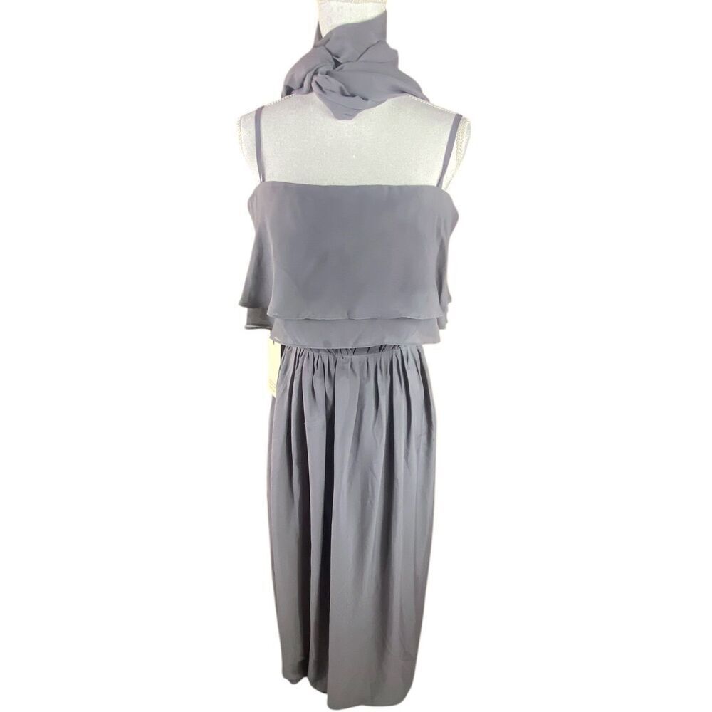 Jaeden Womens Gray Chiffon Formal Event Dress & Scarf Set Size Medium NWT